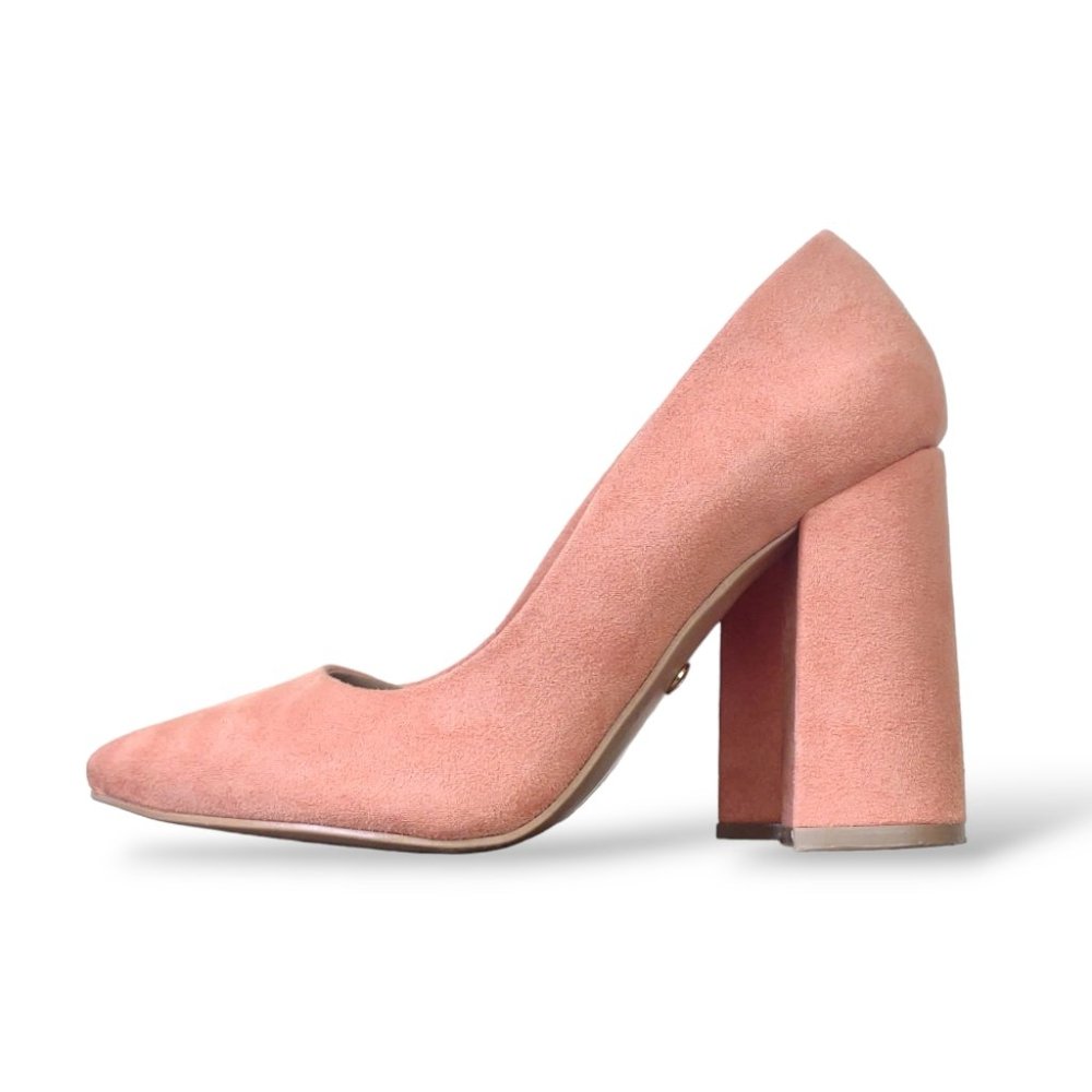 LOB soft orange creamsicle faux suede square heel pointy toe pump shoes size 24